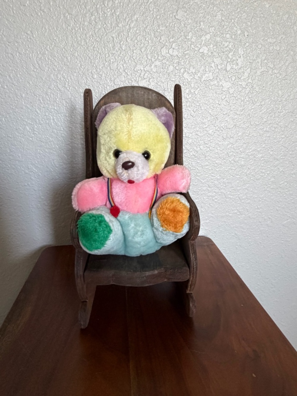 Vintage 80s Pastel Teddy Bear Plush Fujiko Japan Rainbow Kawaii Retro Toy